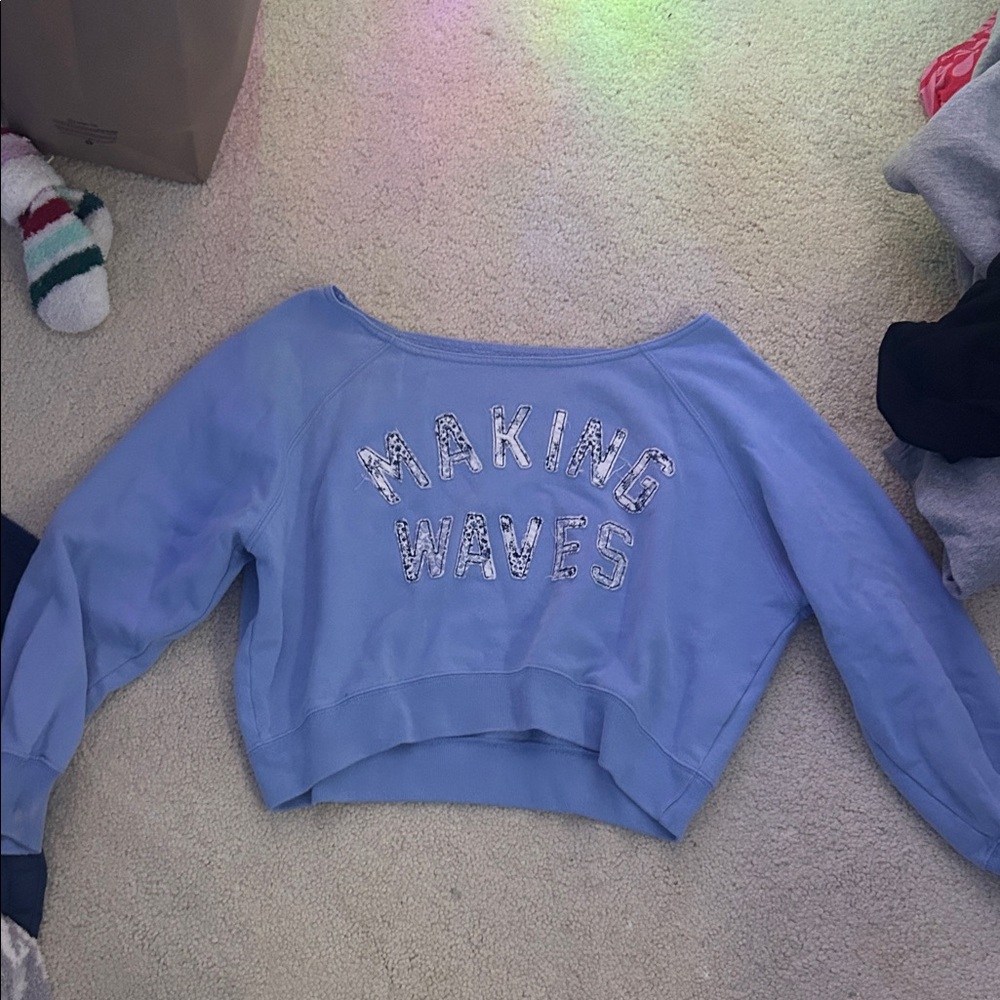 Blue 'Making Waves' Cropped Sweatshirt
